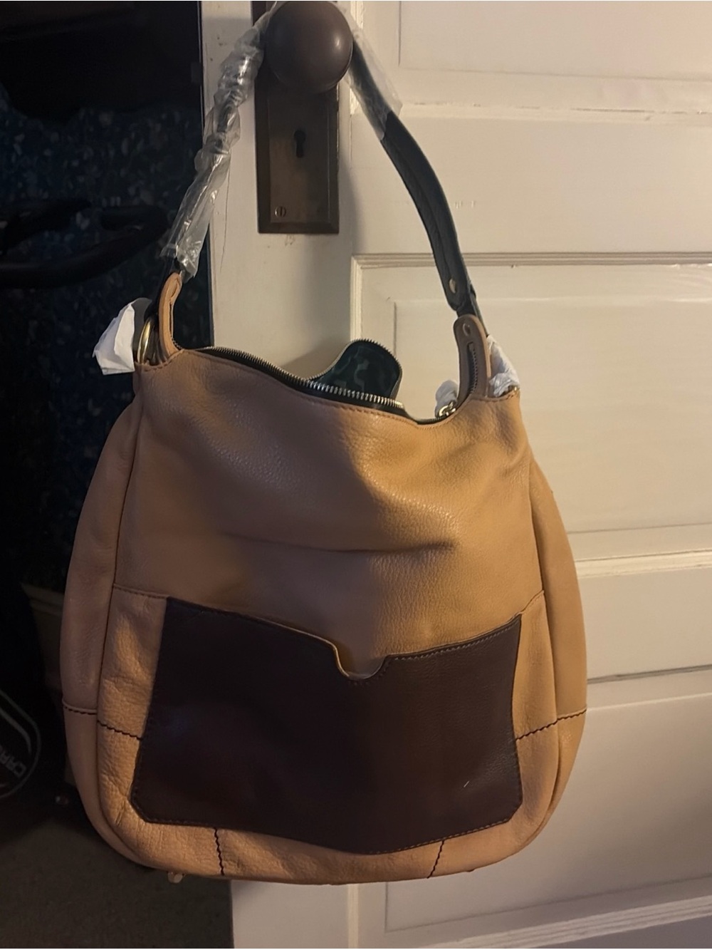 orYANY Two-Tone Tan and Dark Brown Leather Shoulder Bag